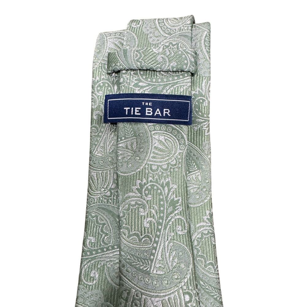 The Tie Bar Men’s Neck Tie 100% Silk Stain Resistant Green Paisley #G972 - Picture 4 of 7